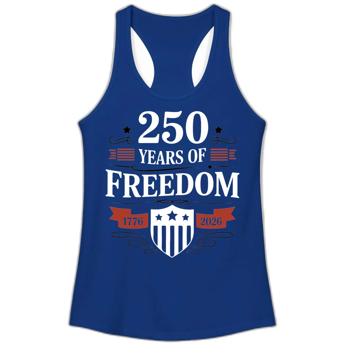 250 Years Of Freedom Celebration Ladies Tank in Solid Royal
