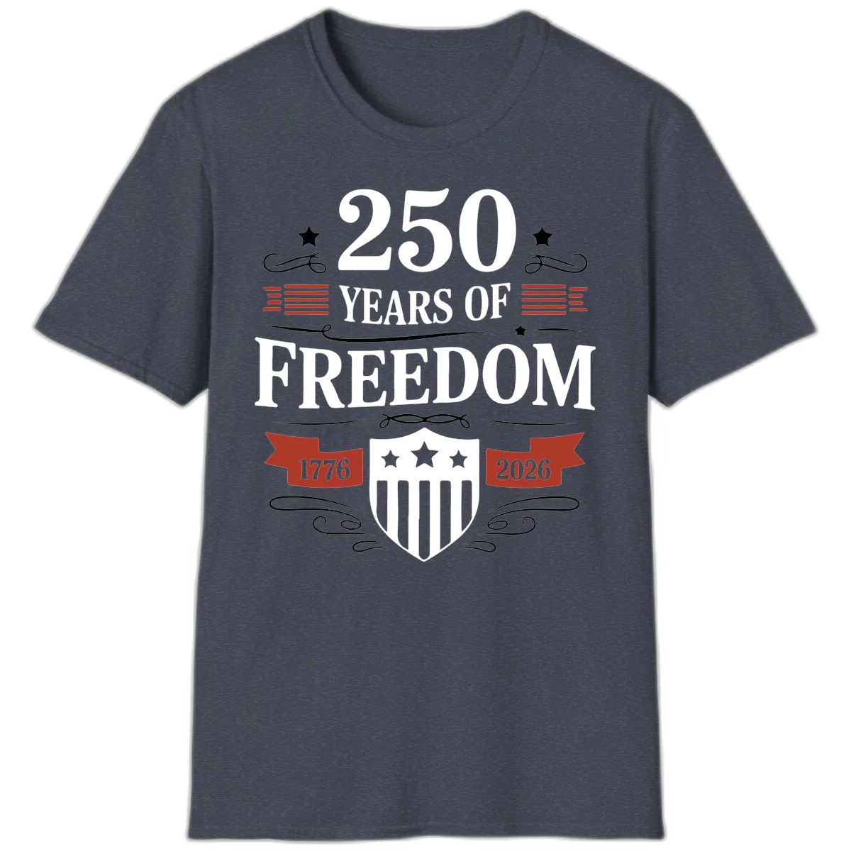 250 Years Of Freedom Celebration T-Shirt in Heather Navy