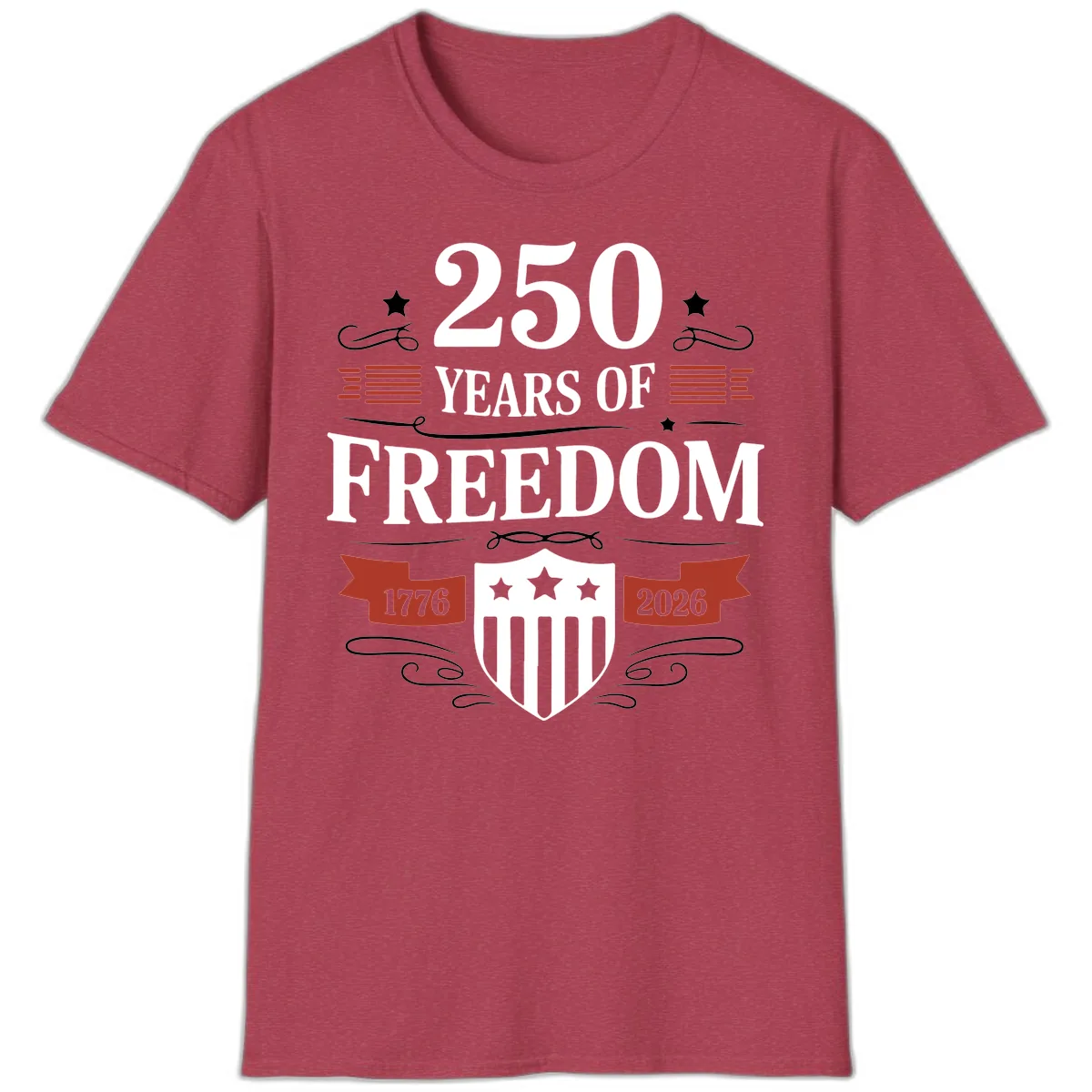 250 Years Of Freedom Celebration T-Shirt in Heather Cardinal