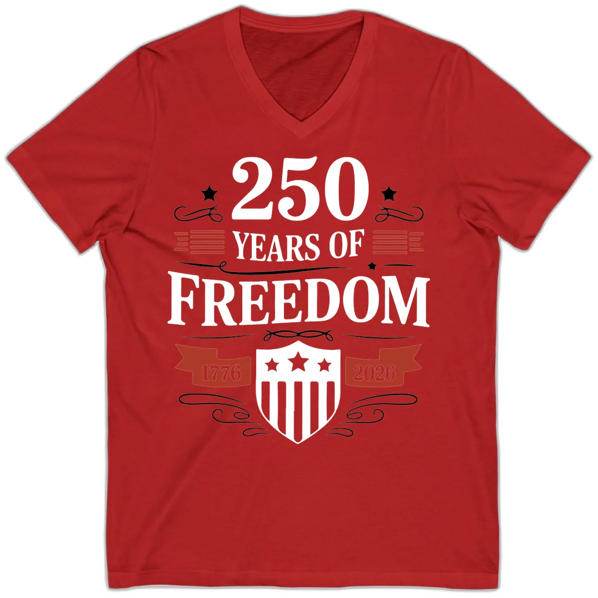 250 Years Of Freedom Celebration V-Neck in Red