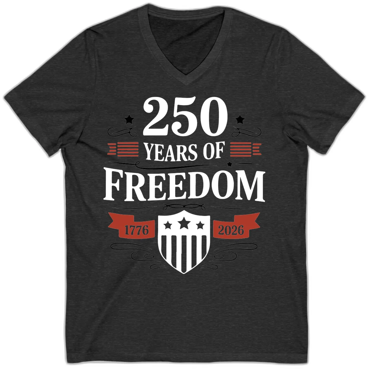 250 Years Of Freedom Celebration V-Neck in Dark Grey Heather