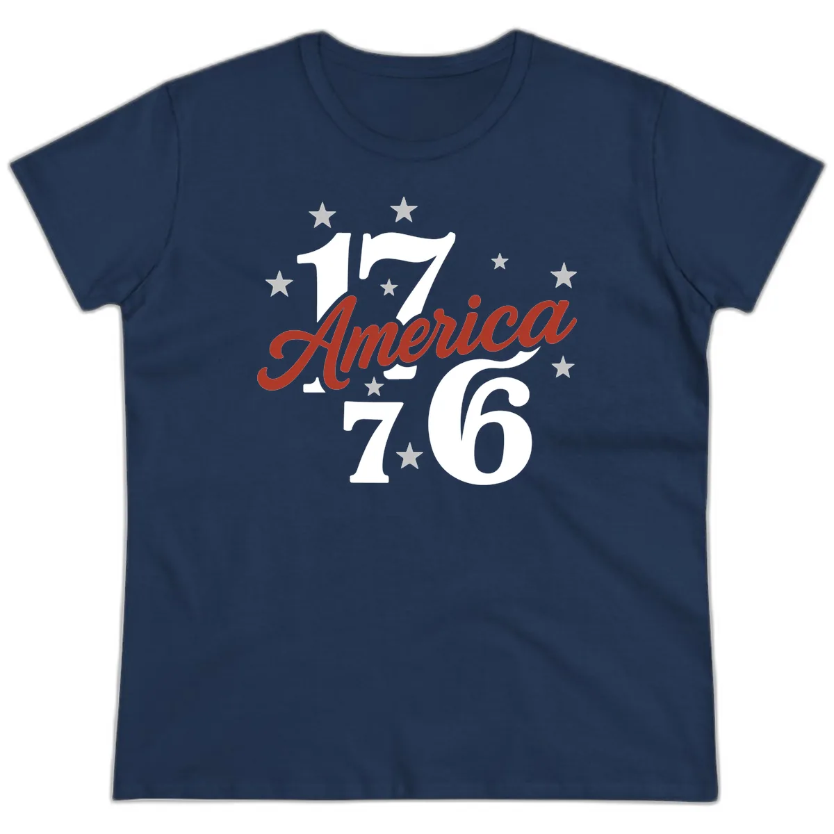 America 1776 Celebration Design Ladies Tee in Navy