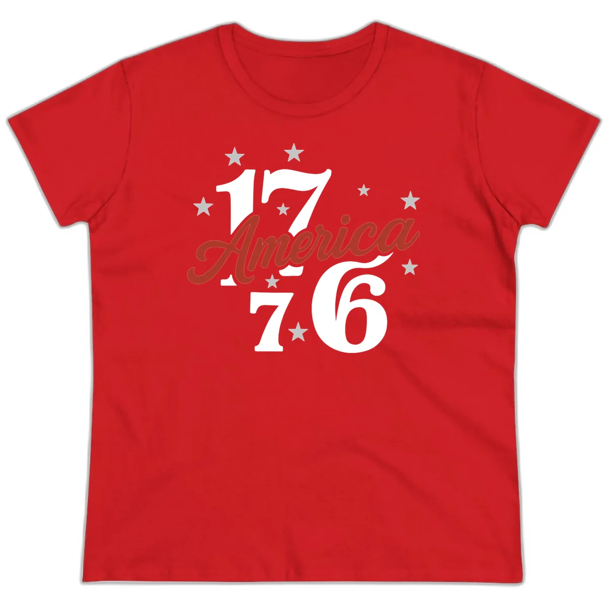 America 1776 Celebration Design Ladies Tee in Red