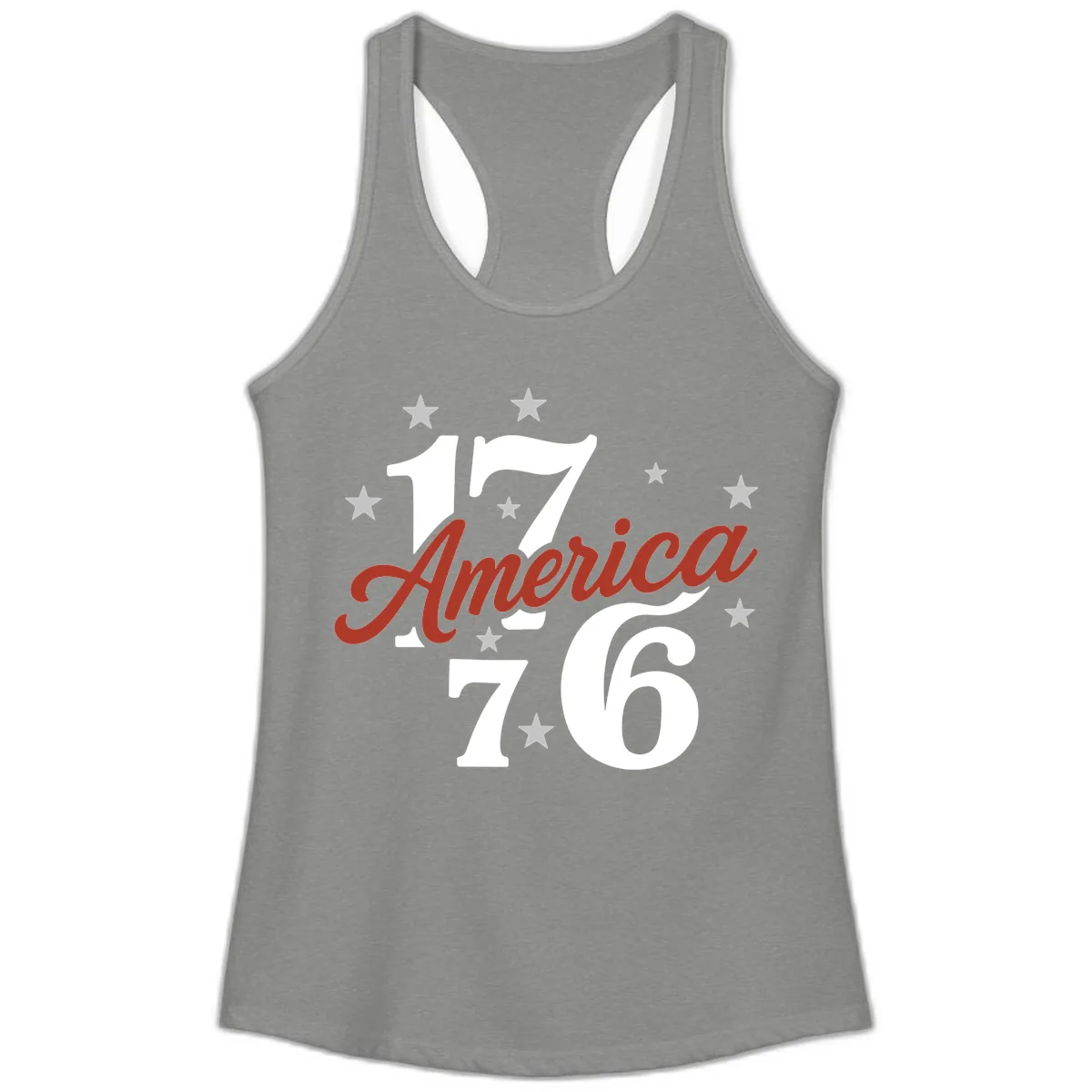 America 1776 Celebration Design Ladies Tank in Heather Grey