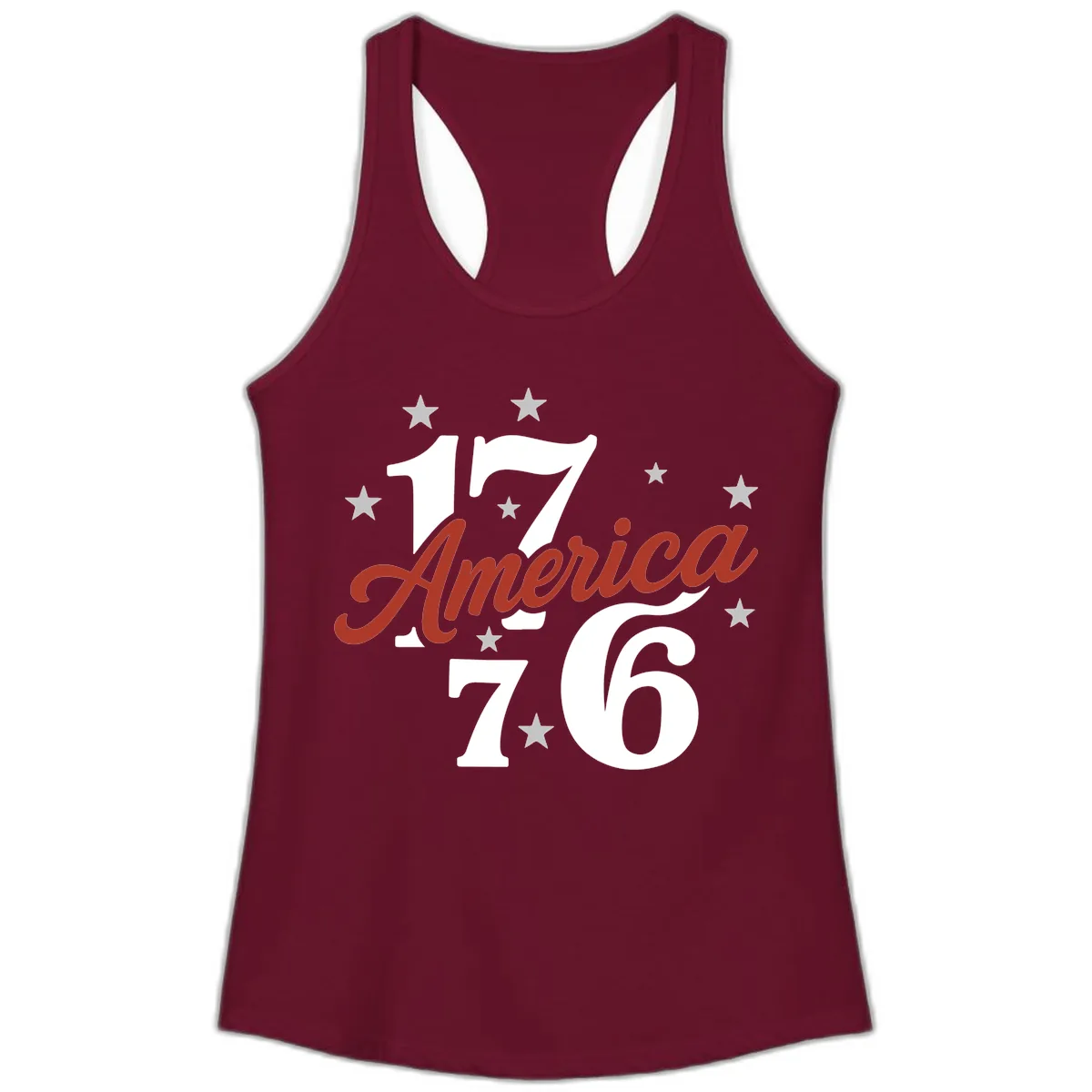 America 1776 Celebration Design Ladies Tank in Solid Cardinal Red