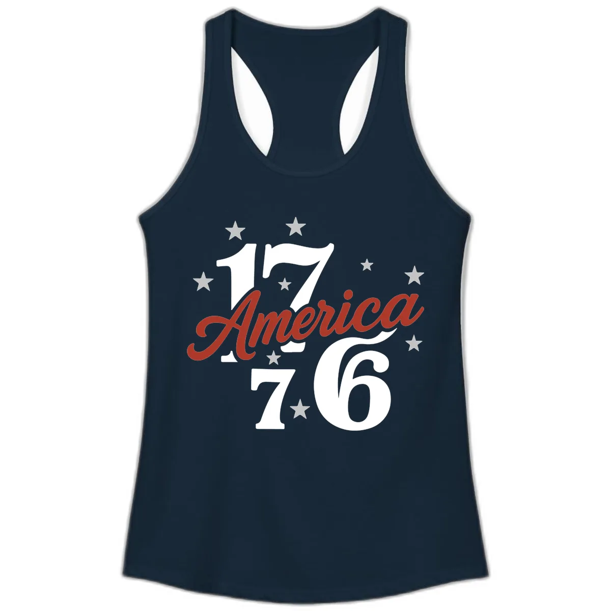 America 1776 Celebration Design Ladies Tank in Solid Midnight Navy