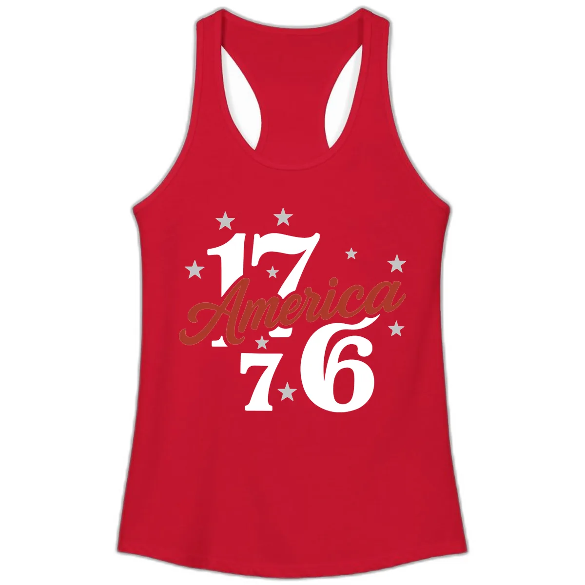 America 1776 Celebration Design Ladies Tank in Solid Red