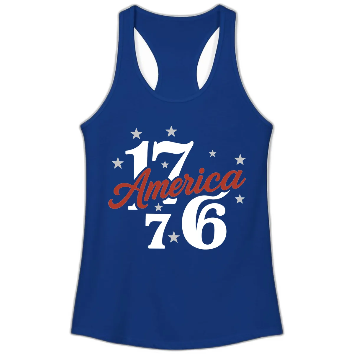 America 1776 Celebration Design Ladies Tank in Solid Royal