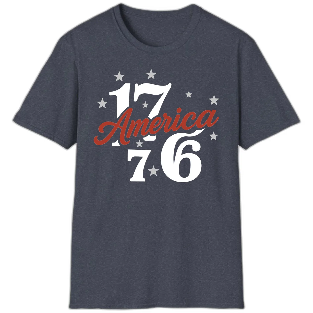 America 1776 Celebration Design T-Shirt in Heather Navy