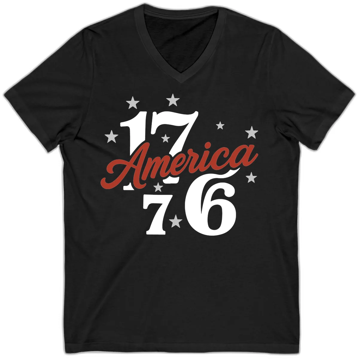 America 1776 Celebration Design V-Neck in Black