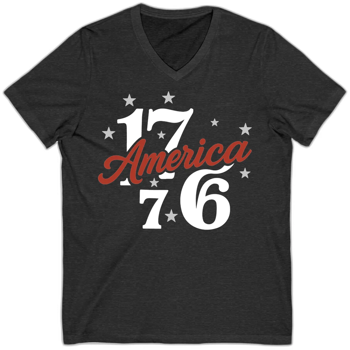 America 1776 Celebration Design V-Neck in Dark Grey Heather