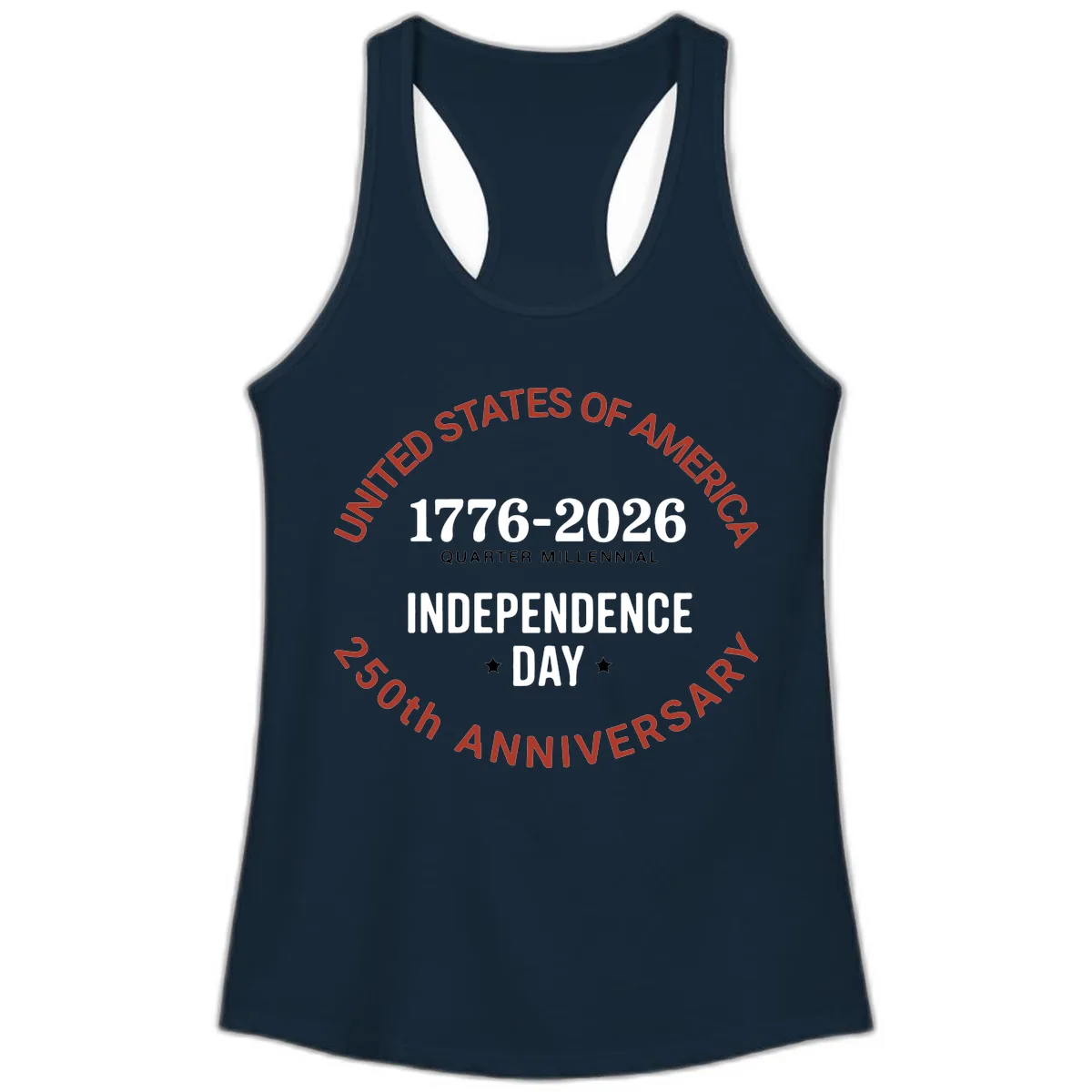 United States 250th Independence Day Ladies Tank in Solid Midnight Navy
