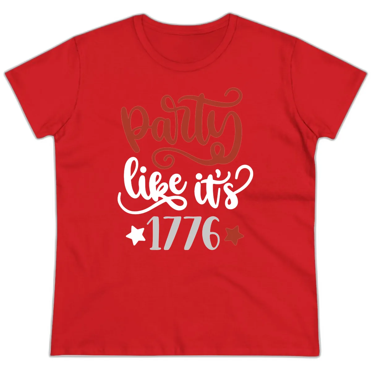 Party Like It's 1776 Celebration Design Ladies Tee in Red
