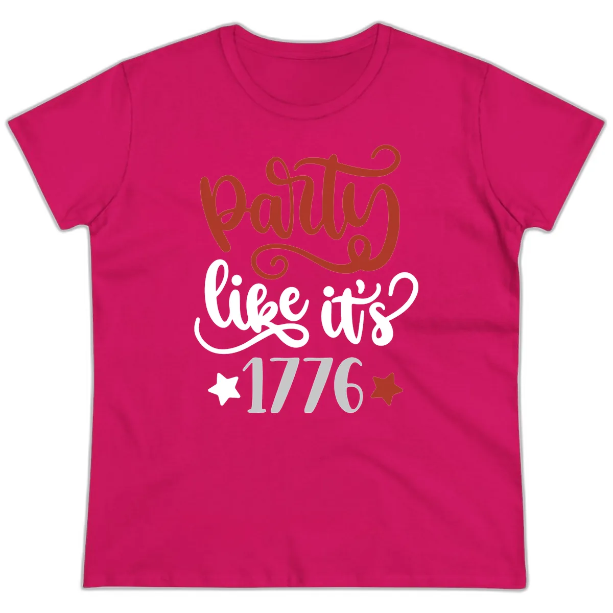 Party Like It's 1776 Celebration Design Ladies Tee in Heliconia