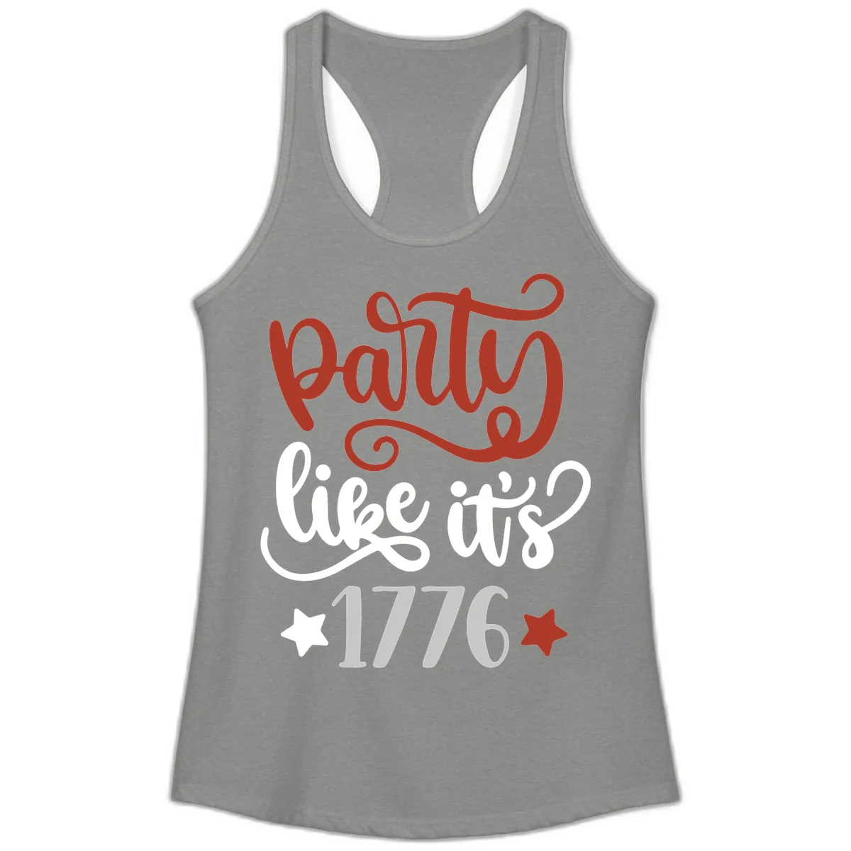 Party Like It's 1776 Celebration Design Ladies Tank in Heather Grey