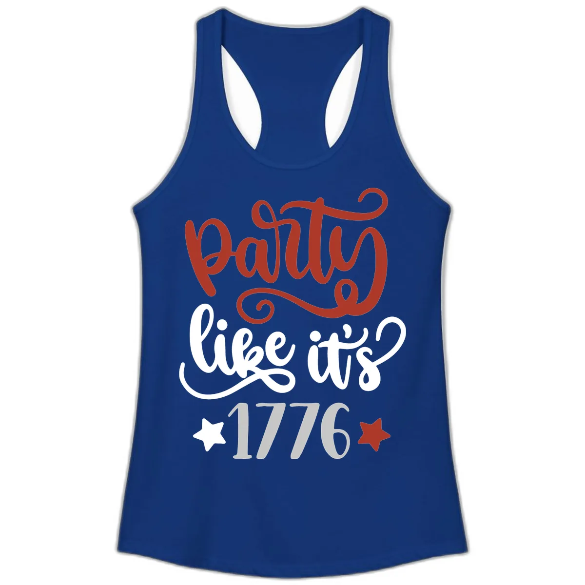 Party Like It's 1776 Celebration Design Ladies Tank in Solid Royal