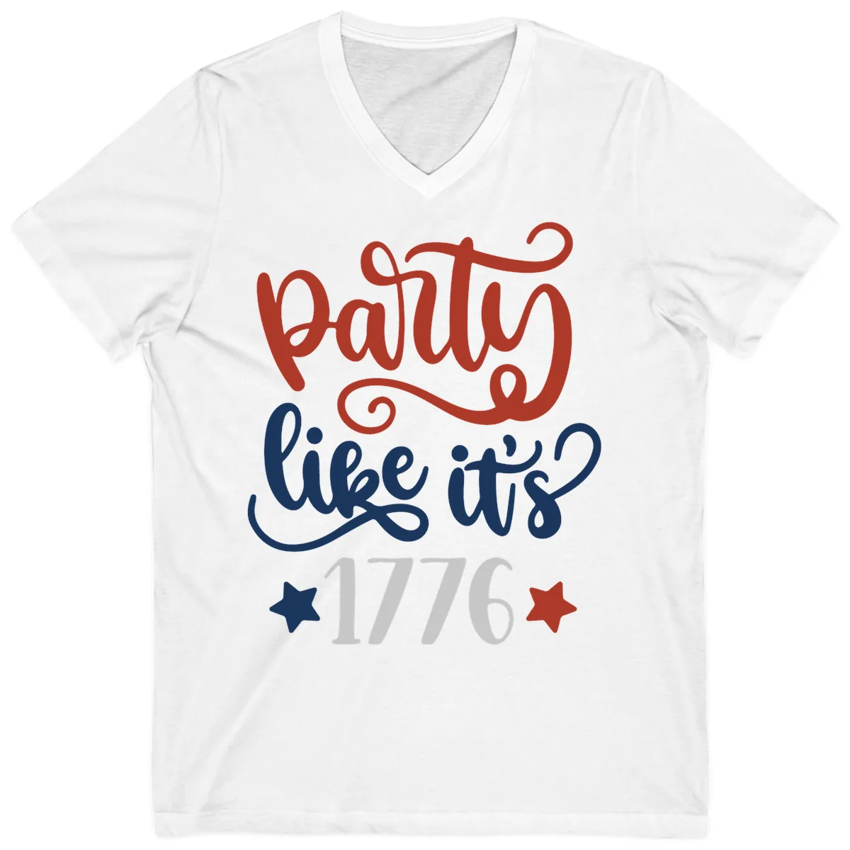 Party Like It's 1776 Celebration Design V-Neck in White