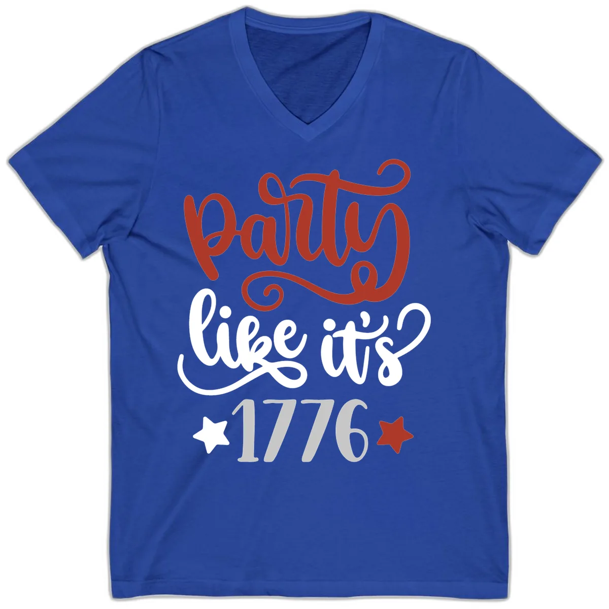 Party Like It's 1776 Celebration Design V-Neck in True Royal