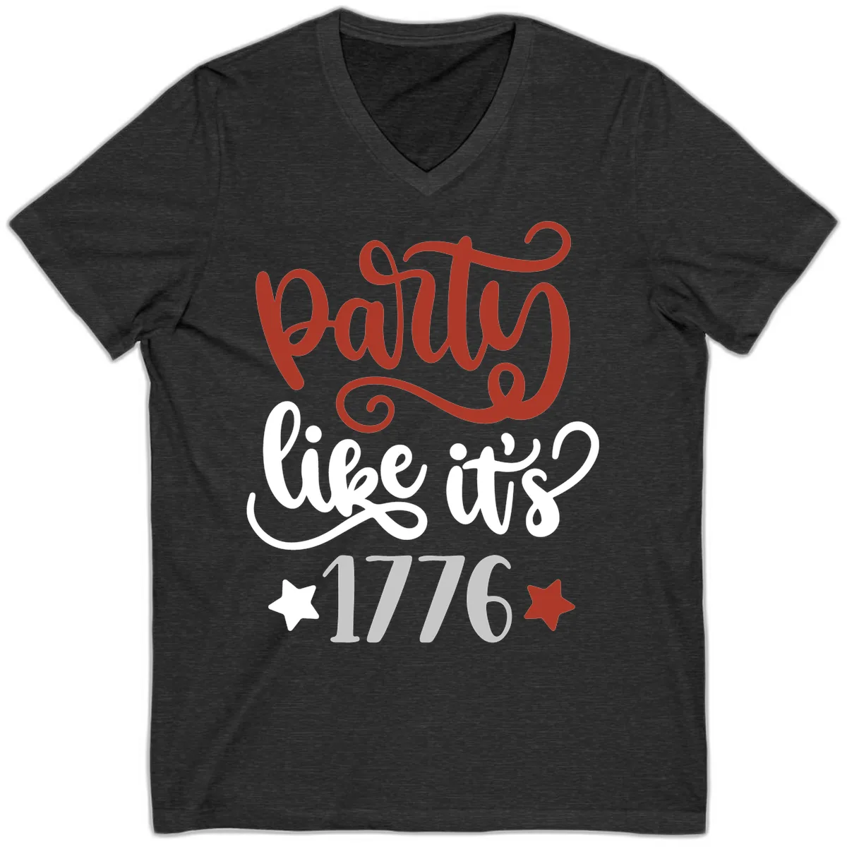 Party Like It's 1776 Celebration Design V-Neck in Dark Grey Heather