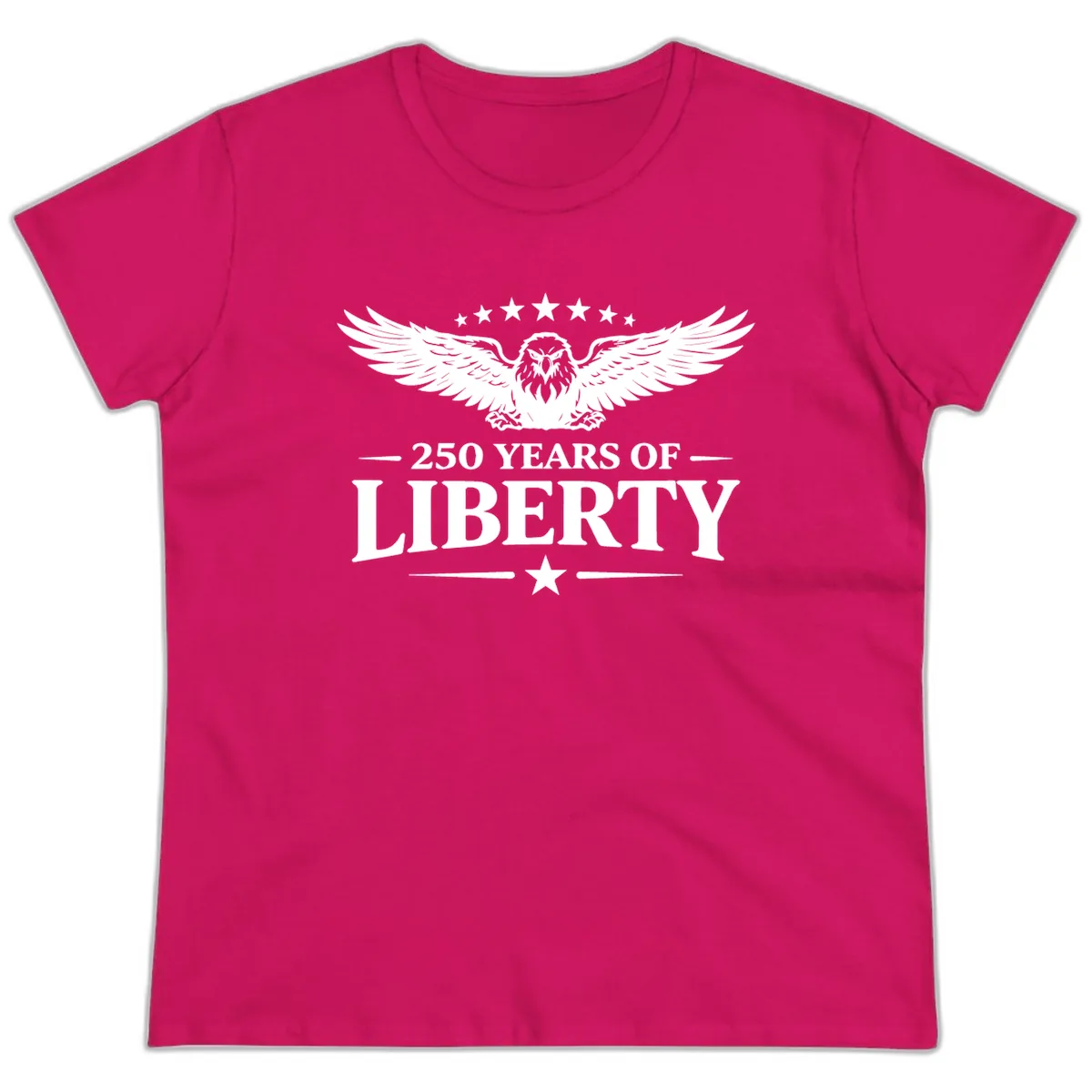 250 Years Of Liberty Eagle Celebration Ladies Tee in Heliconia