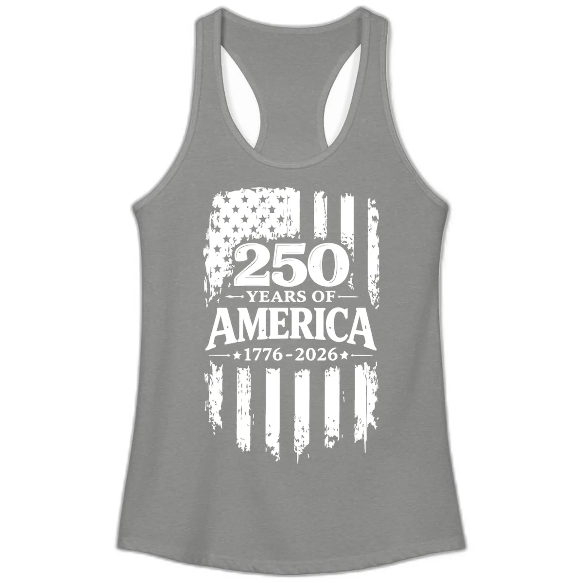 250 Years Of America Celebration Ladies Tank in Heather Grey