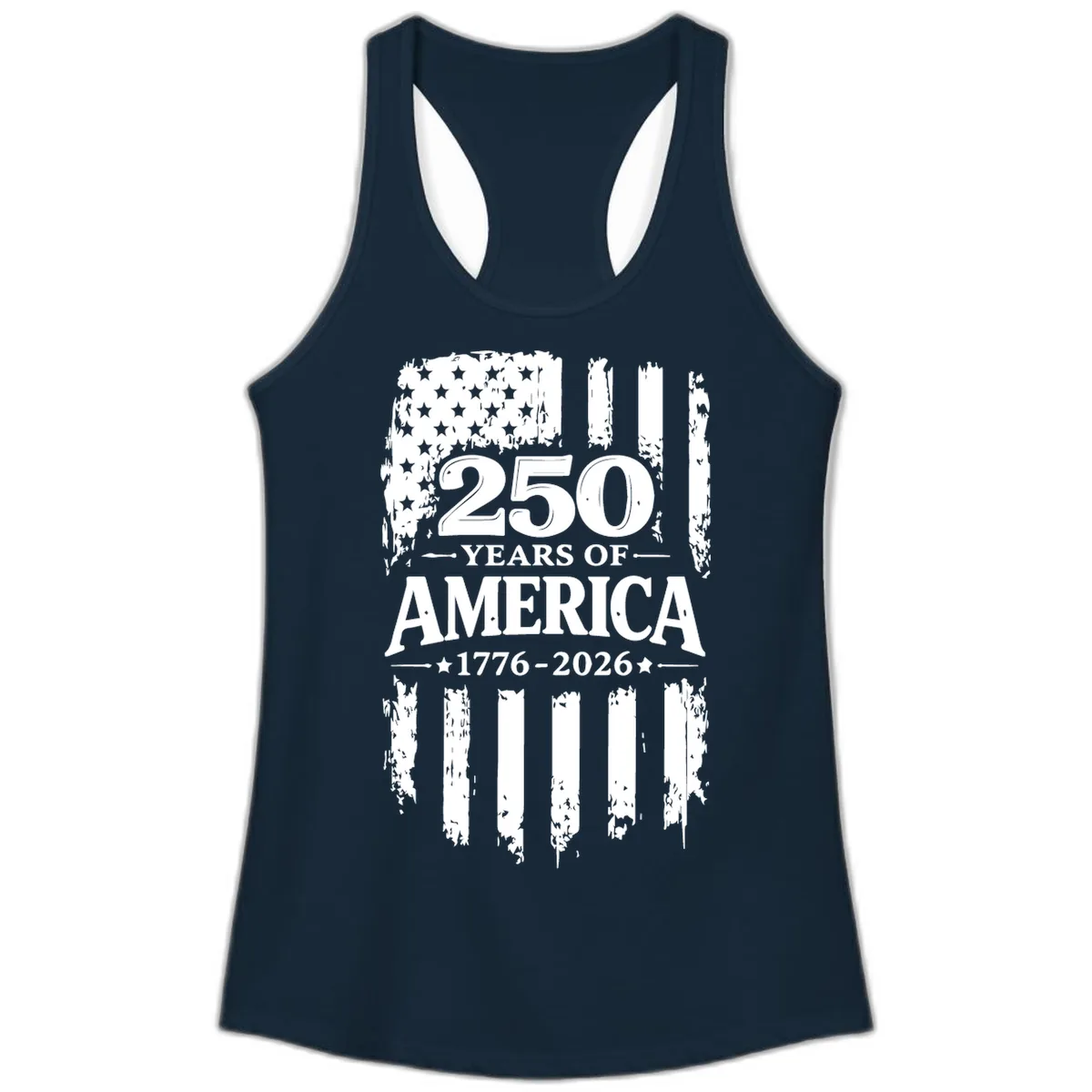 250 Years Of America Celebration Ladies Tank in Solid Midnight Navy