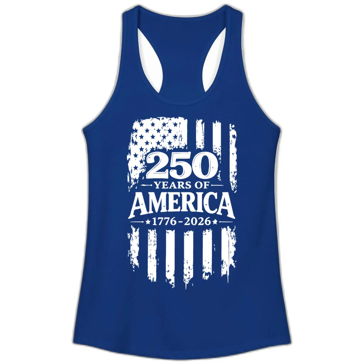 250 Years Of America Celebration Ladies Tank in Solid Royal
