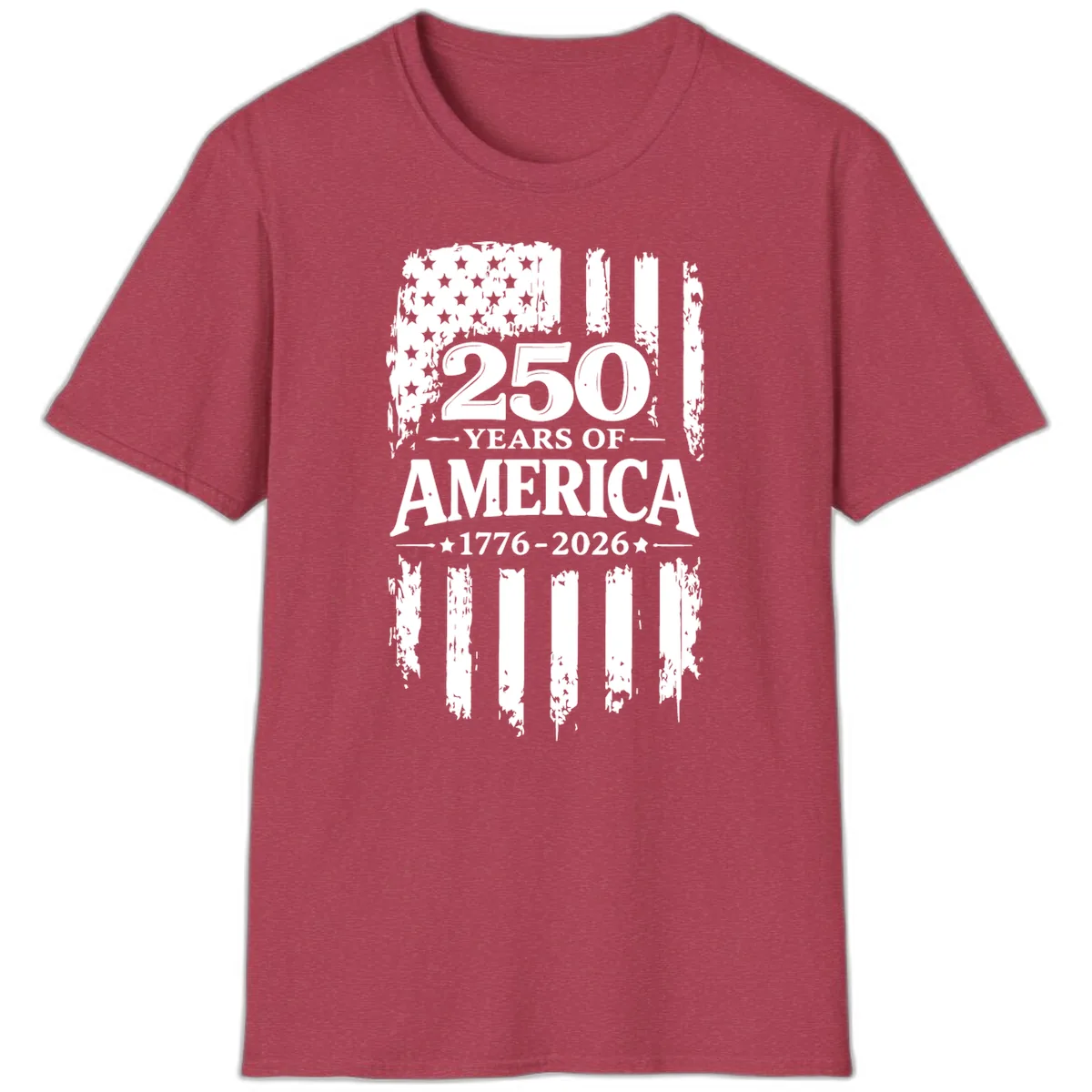 250 Years Of America Celebration T-Shirt in Heather Cardinal