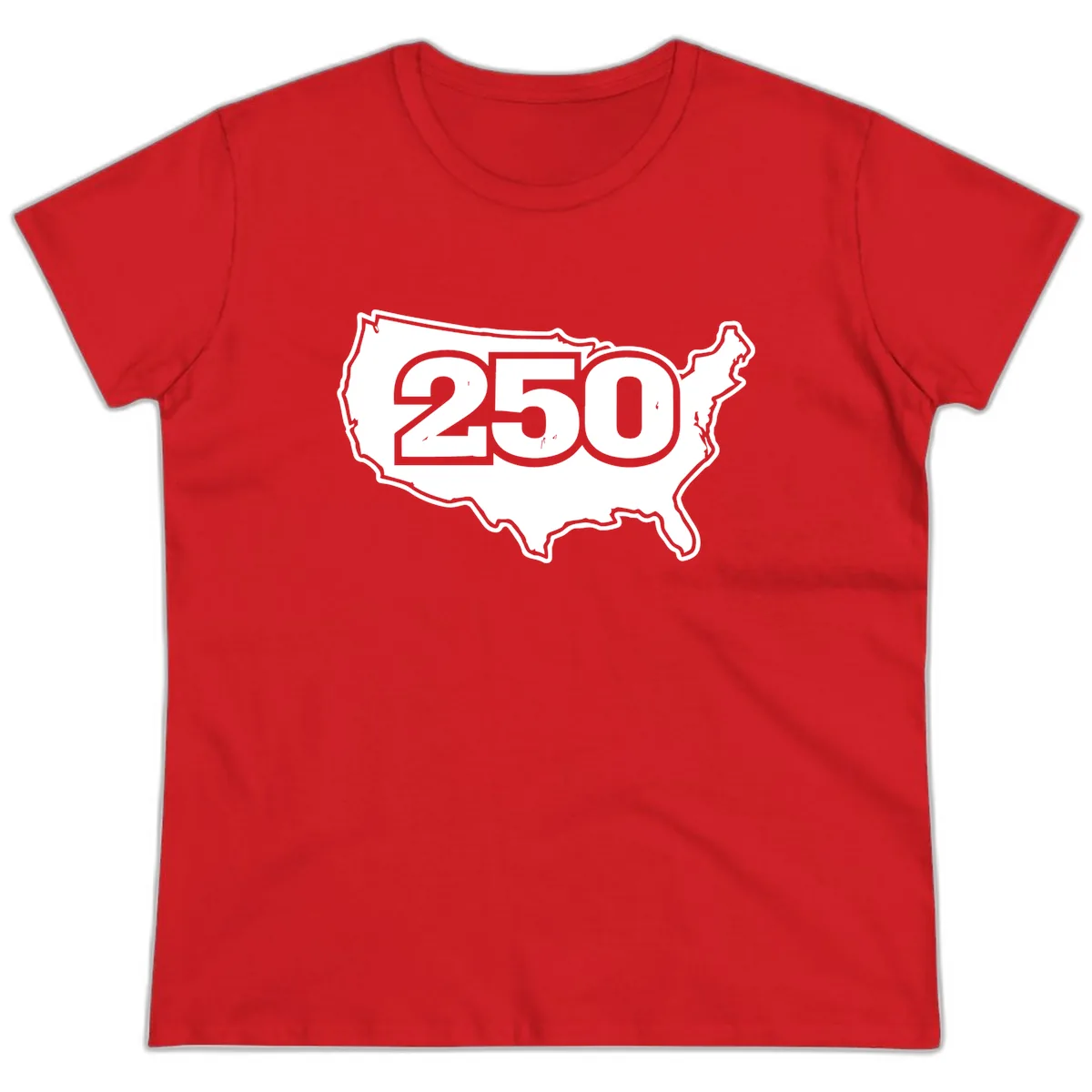 America 250th Anniversary Celebration Design Ladies Tee in Red
