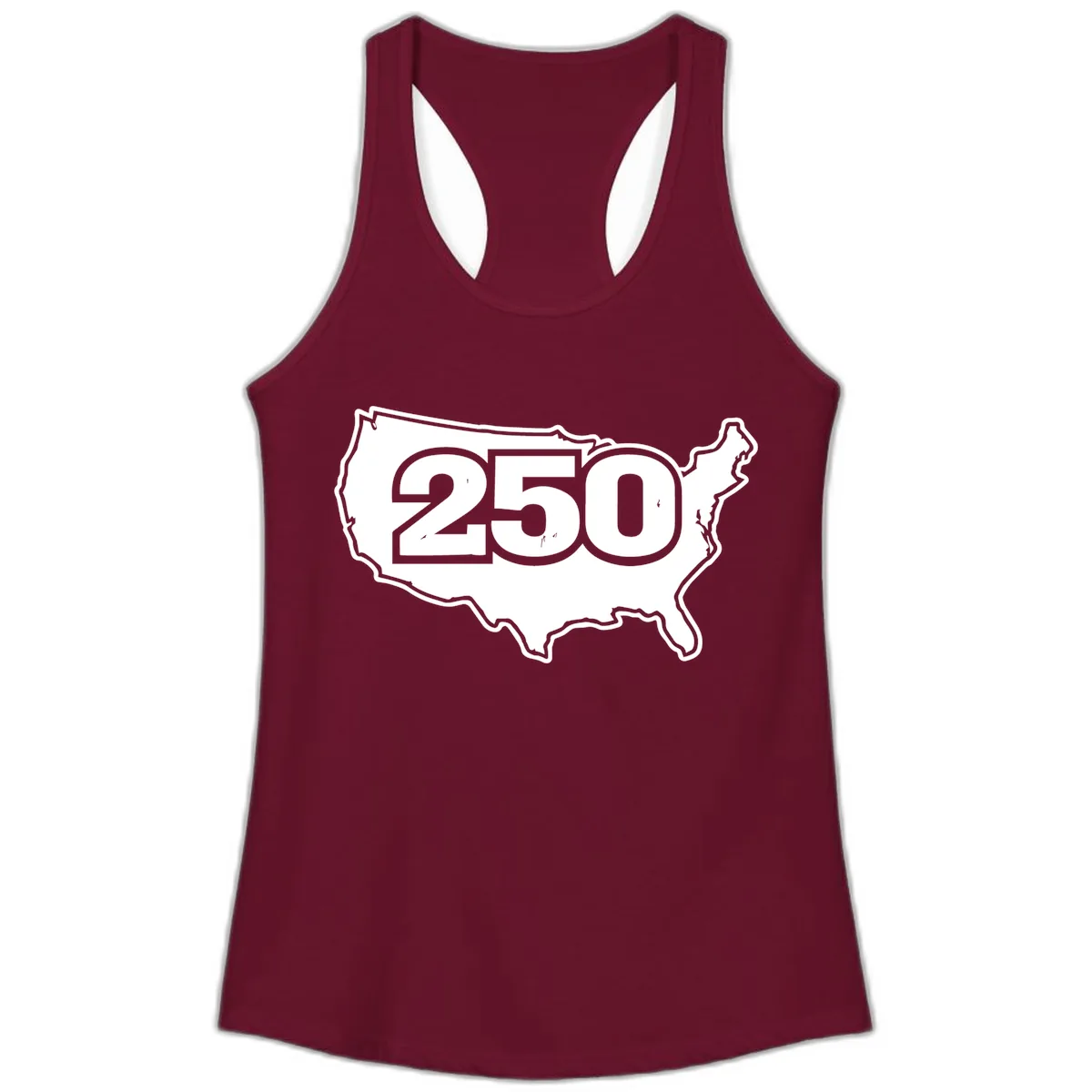 America 250th Anniversary Celebration Design Ladies Tank in Solid Cardinal Red