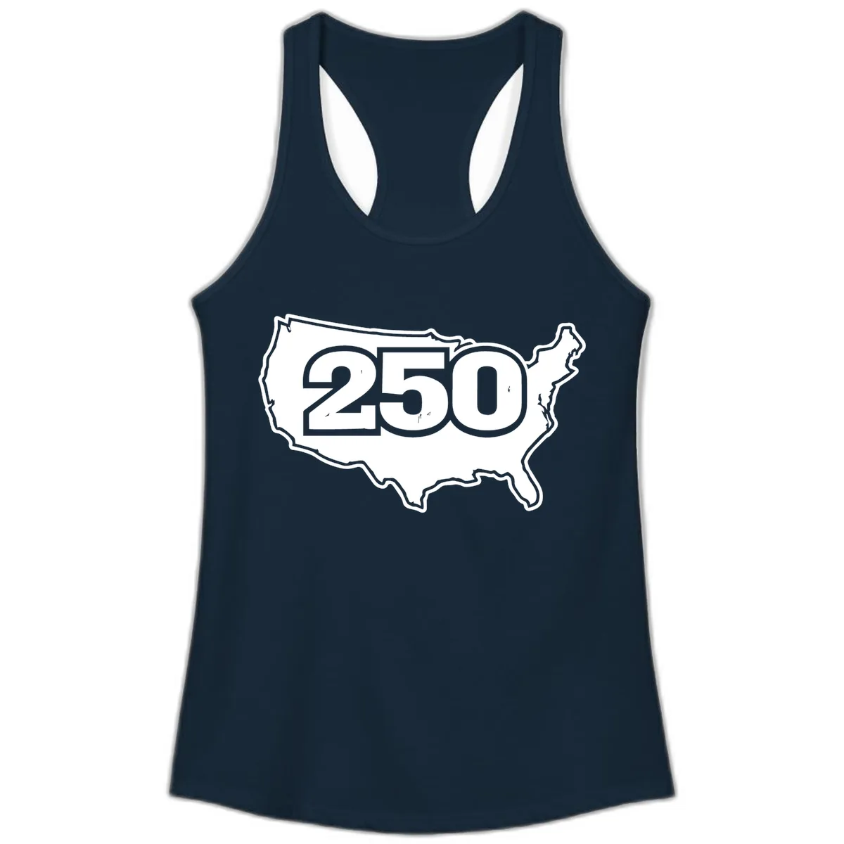 America 250th Anniversary Celebration Design Ladies Tank in Solid Midnight Navy