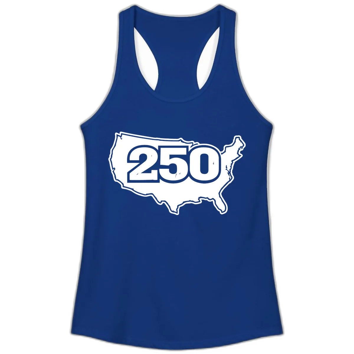 America 250th Anniversary Celebration Design Ladies Tank in Solid Royal