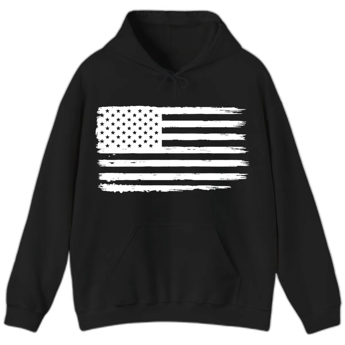 Distressed American Flag Celebration Hoodie in Black