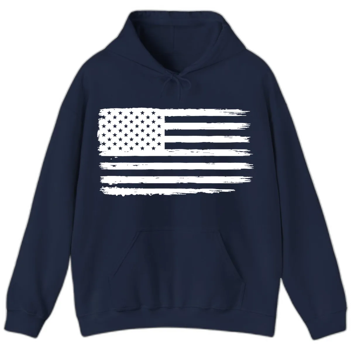 Distressed American Flag Celebration Hoodie in Navy