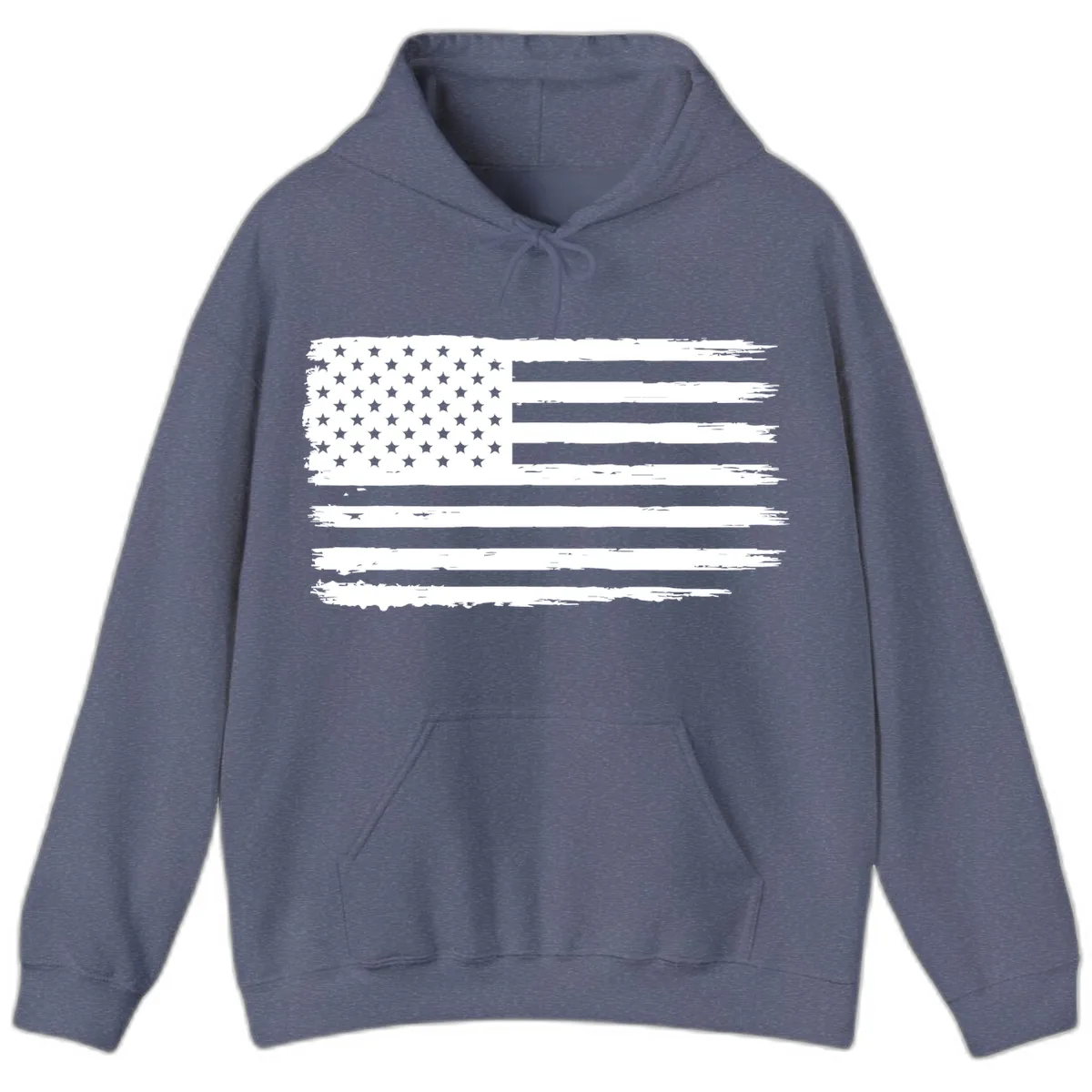 Distressed American Flag Celebration Hoodie in Heather Navy