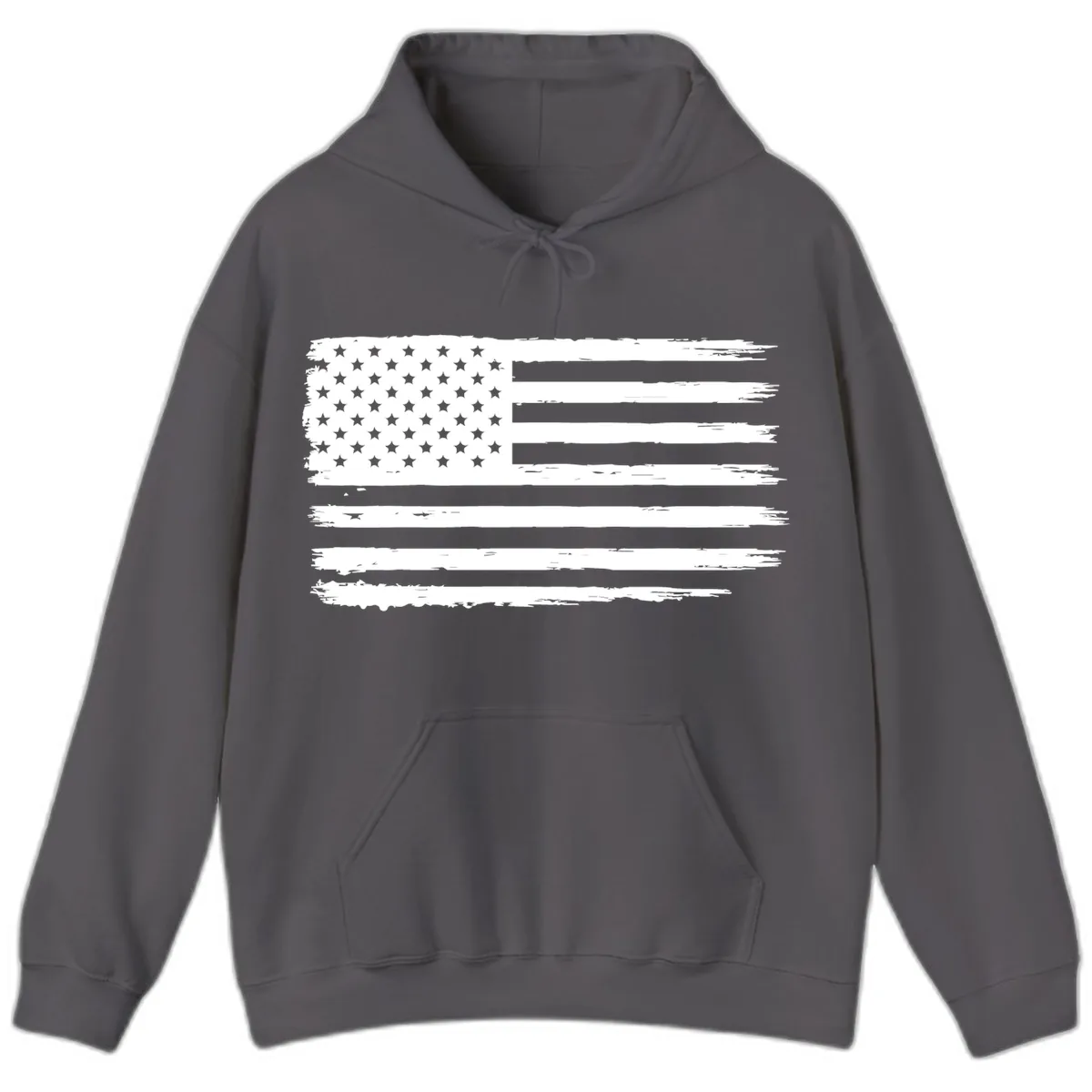 Distressed American Flag Celebration Hoodie in Charcoal