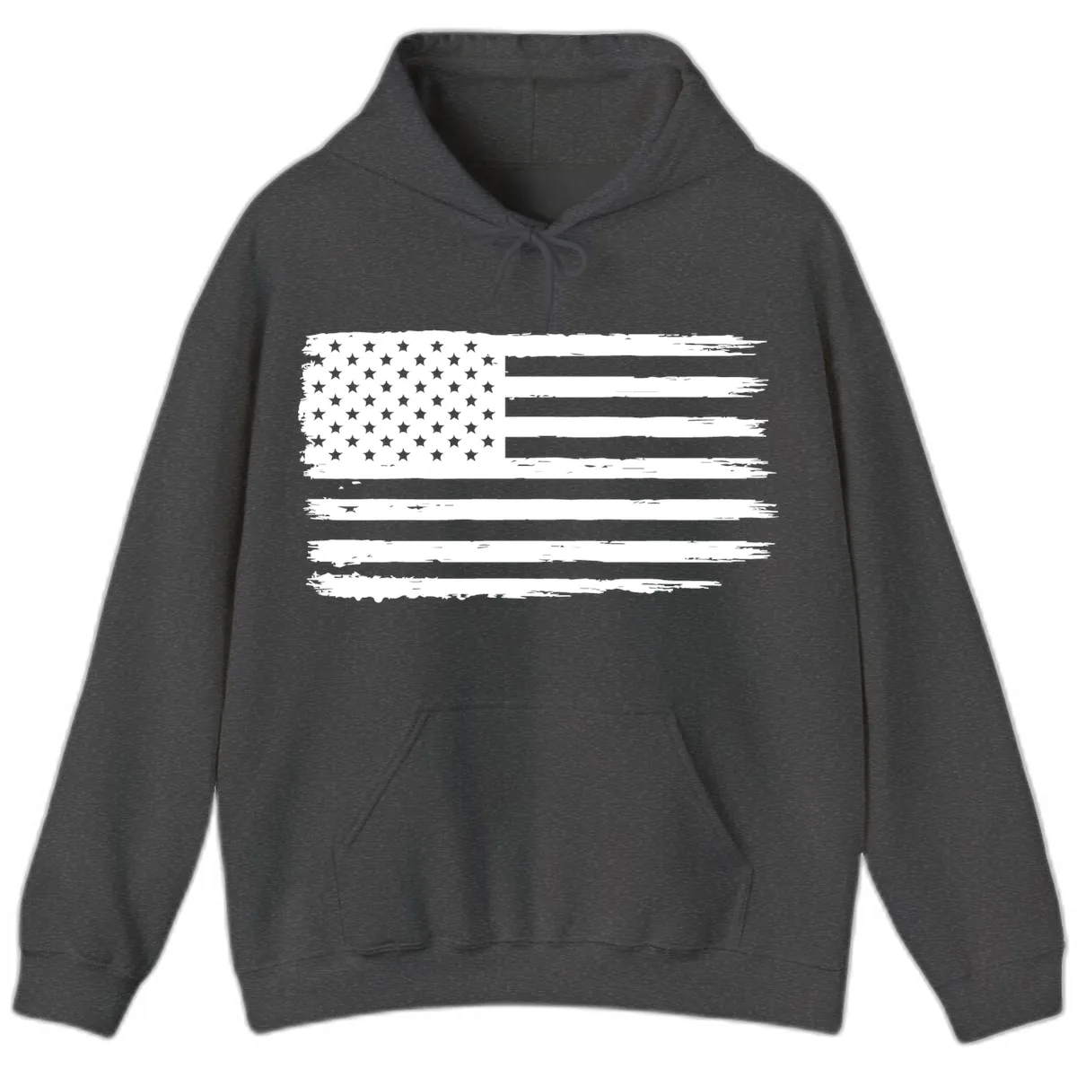 Distressed American Flag Celebration Hoodie in Dark Heather