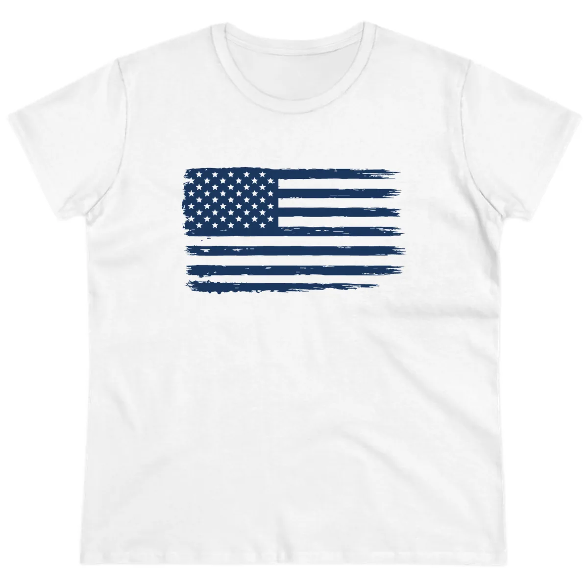 Distressed American Flag Celebration Ladies Tee in White