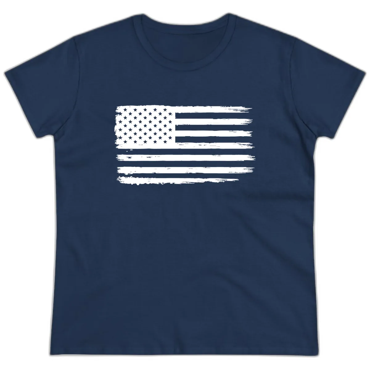 Distressed American Flag Celebration Ladies Tee in Navy