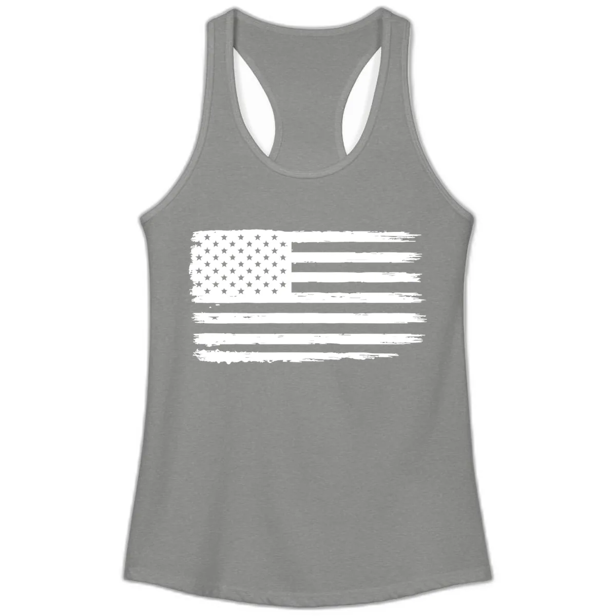 Distressed American Flag Celebration Ladies Tank in Heather Grey