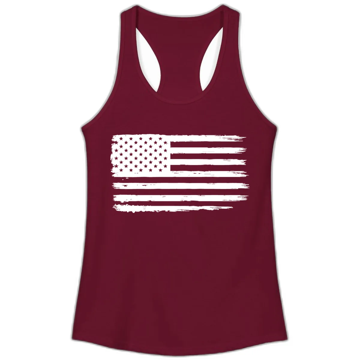 Distressed American Flag Celebration Ladies Tank in Solid Cardinal Red