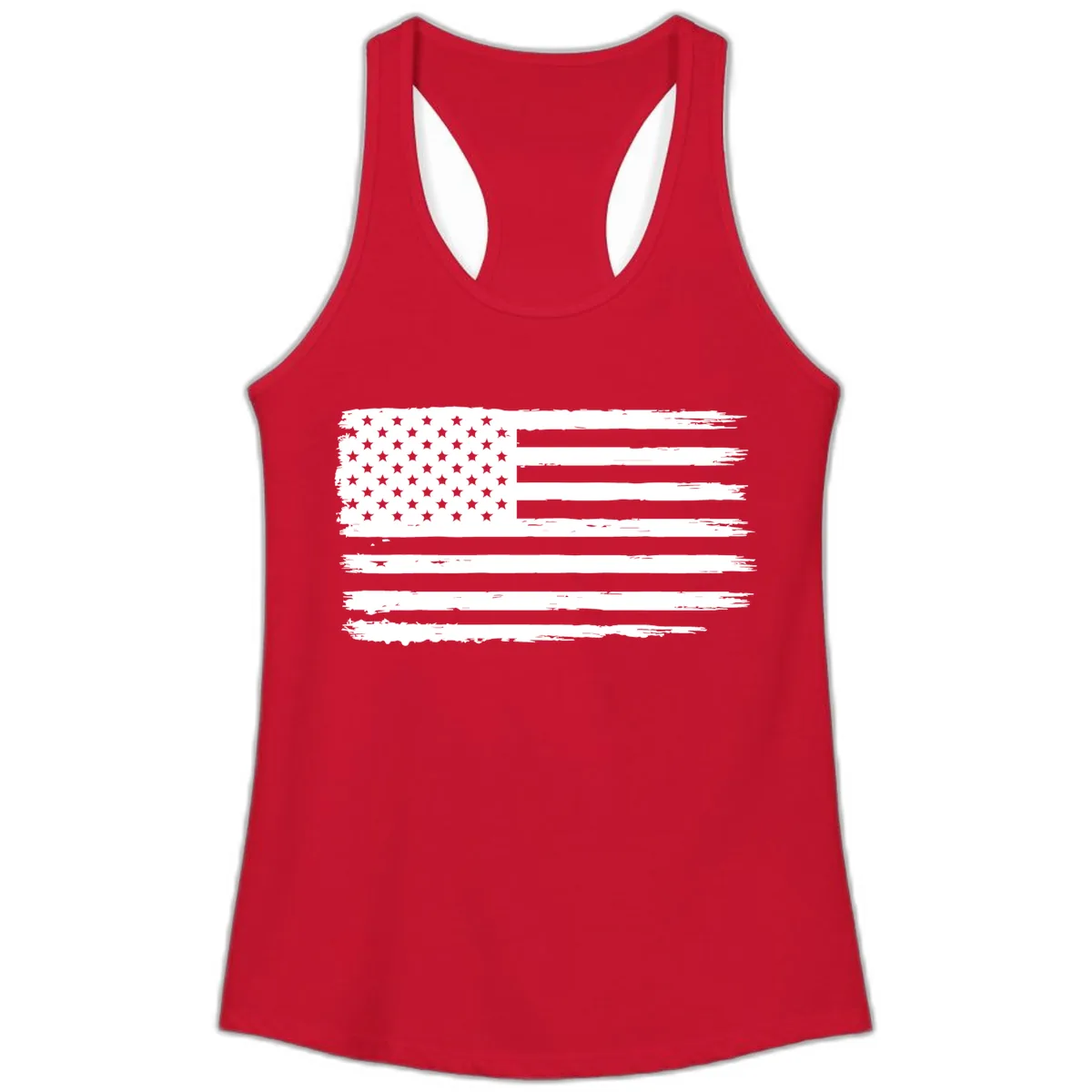 Distressed American Flag Celebration Ladies Tank in Solid Red