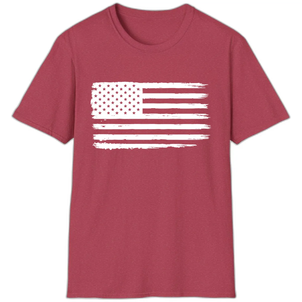 Distressed American Flag Celebration T-Shirt in Heather Cardinal