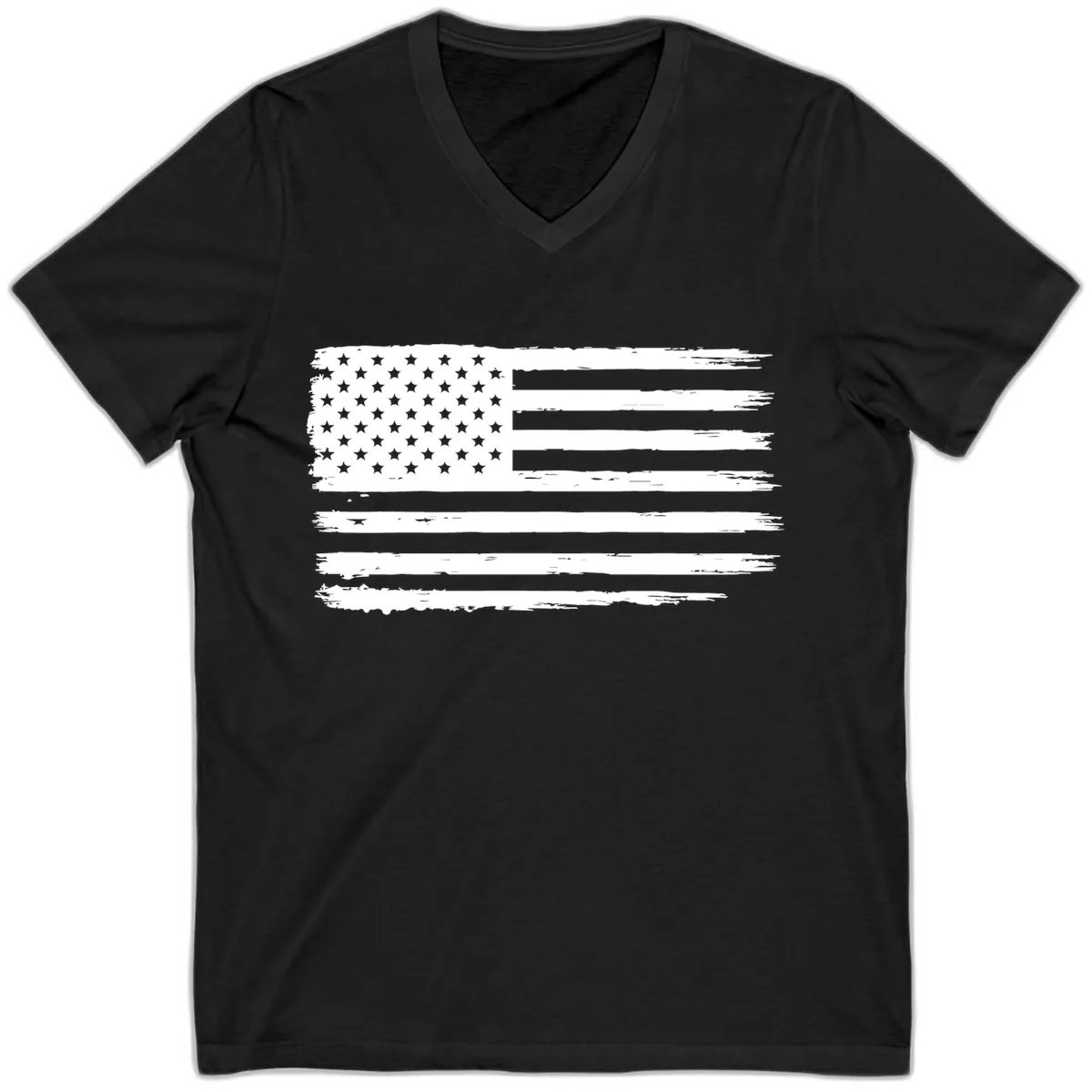 Distressed American Flag Celebration V-Neck in Black