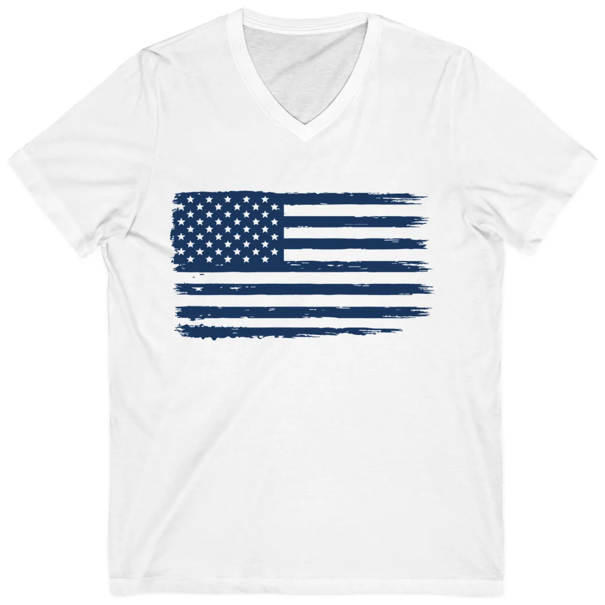 Distressed American Flag Celebration V-Neck in White