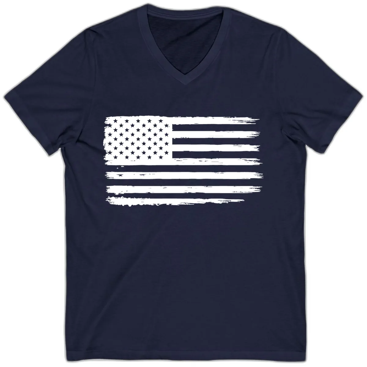 Distressed American Flag Celebration V-Neck in Navy
