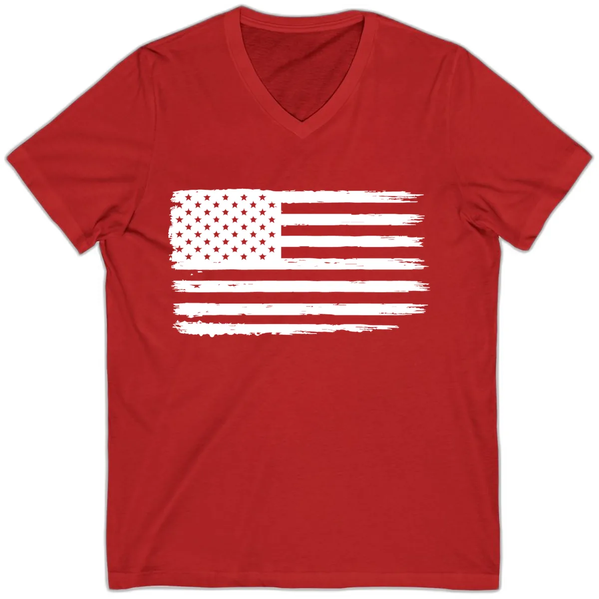 Distressed American Flag Celebration V-Neck in Red