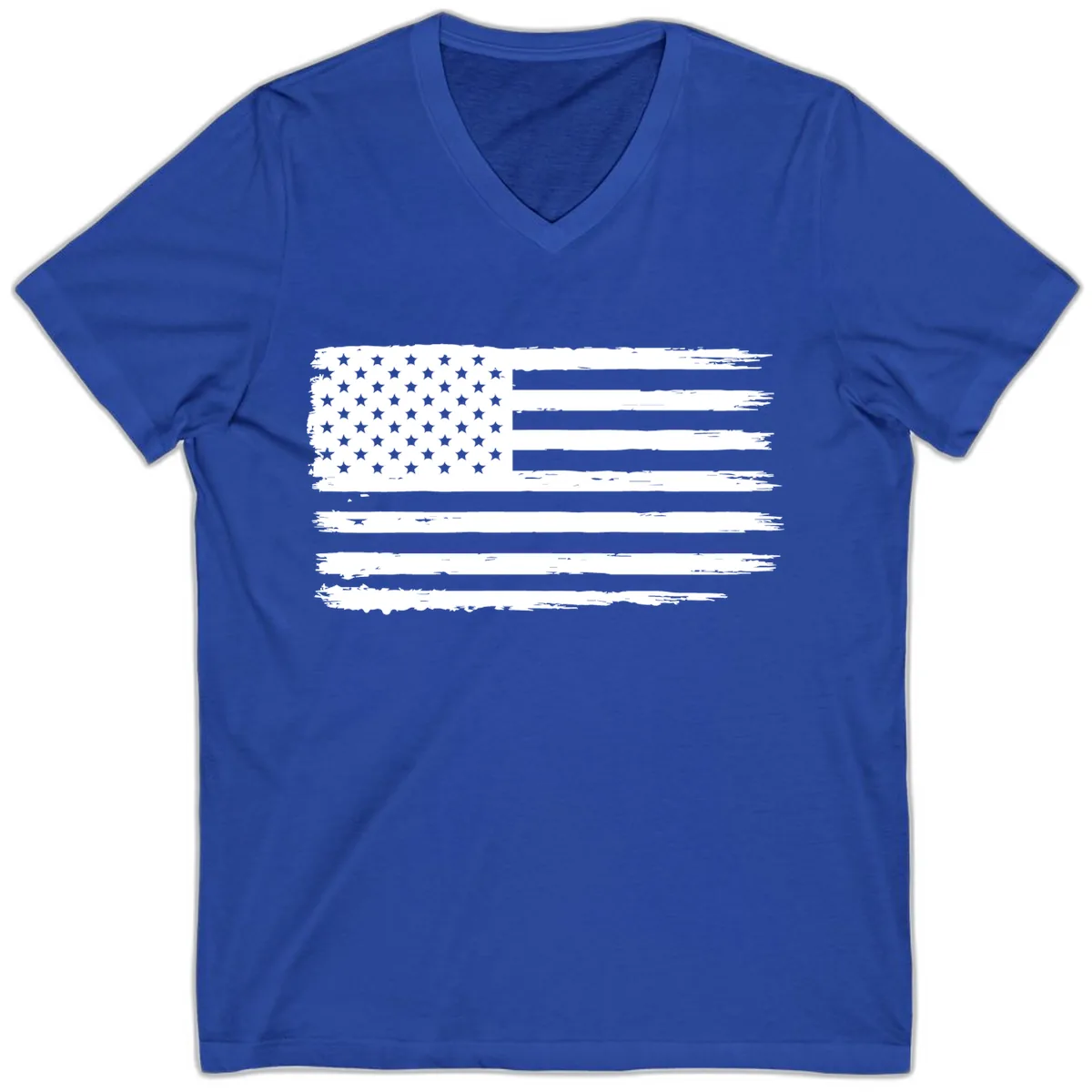 Distressed American Flag Celebration V-Neck in True Royal
