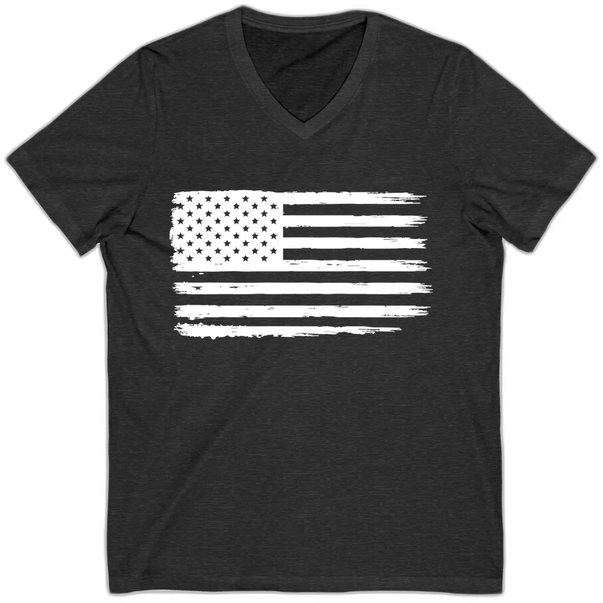 Distressed American Flag Celebration V-Neck in Dark Grey Heather