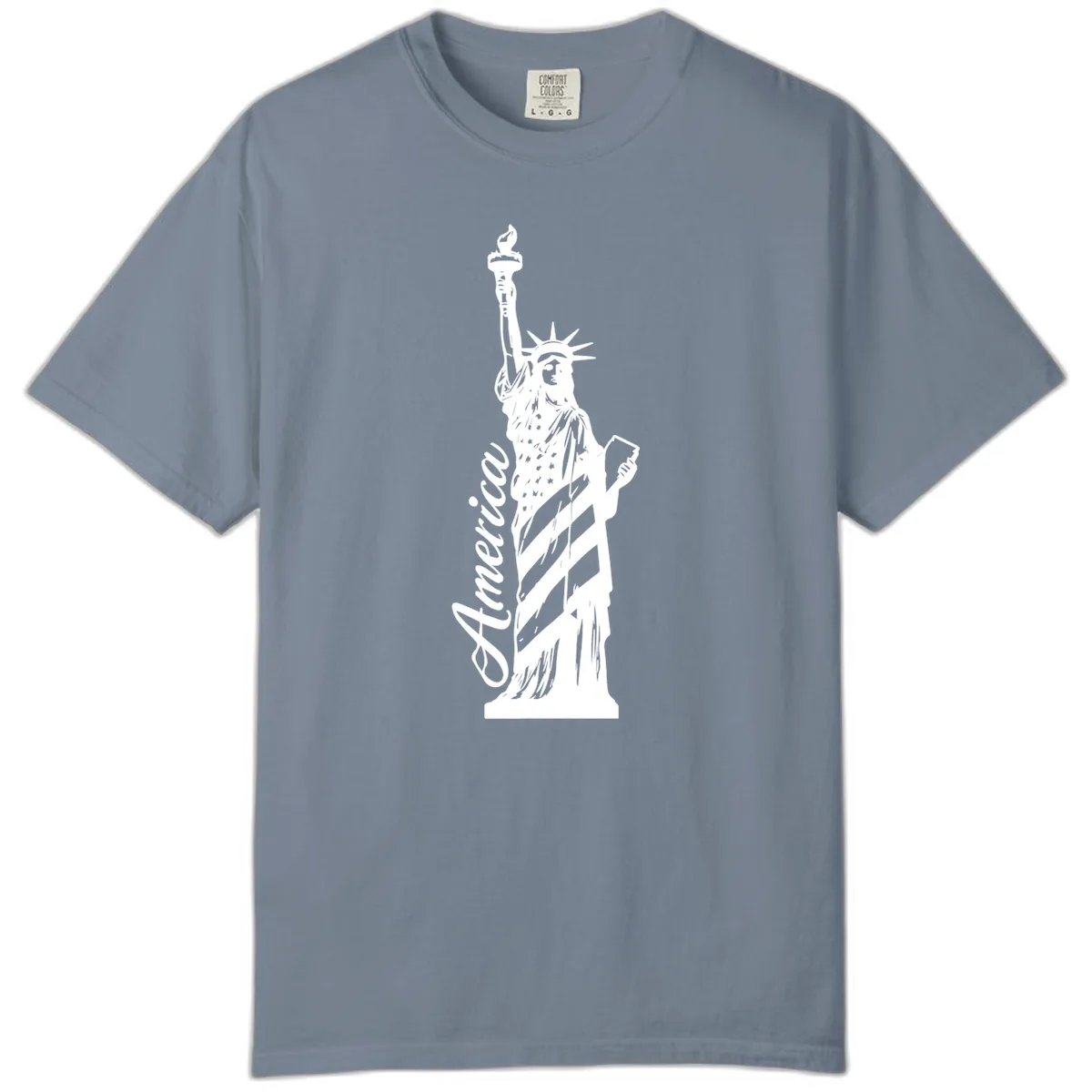Statue Of Liberty America Celebration Comfort Color in Blue Jean